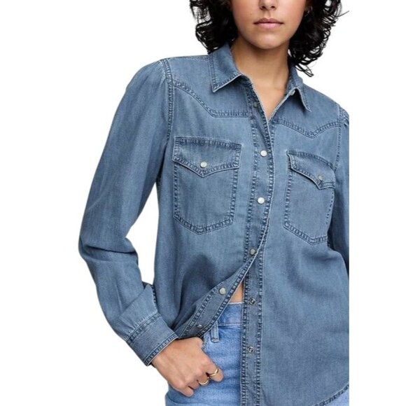 GAP Tops - Gap Denim Western Shirt Pearl Snap Button Cowgirl Farmhouse Women's Size S